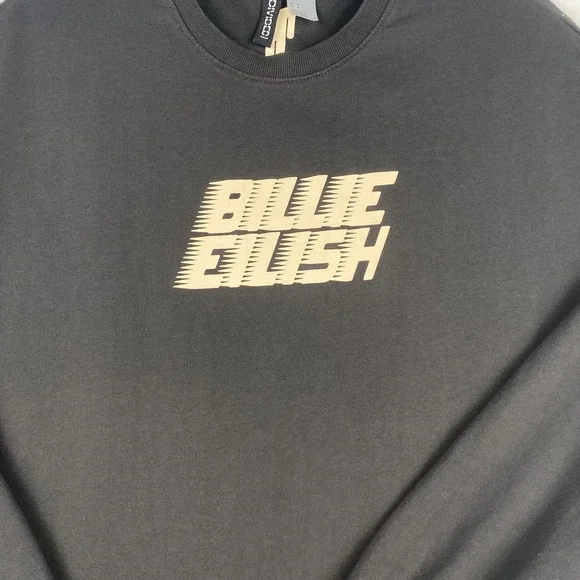 H&M Billie Eilish Sz S‎ Long Sleeve Crewneck Print Sweatshirt Oversized Gray Top - Picture 2 of 6